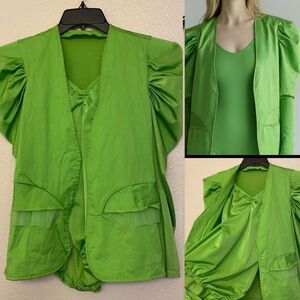 Kelle dance costume neon green puff sleeve blazer suit leotard 2 piece teen